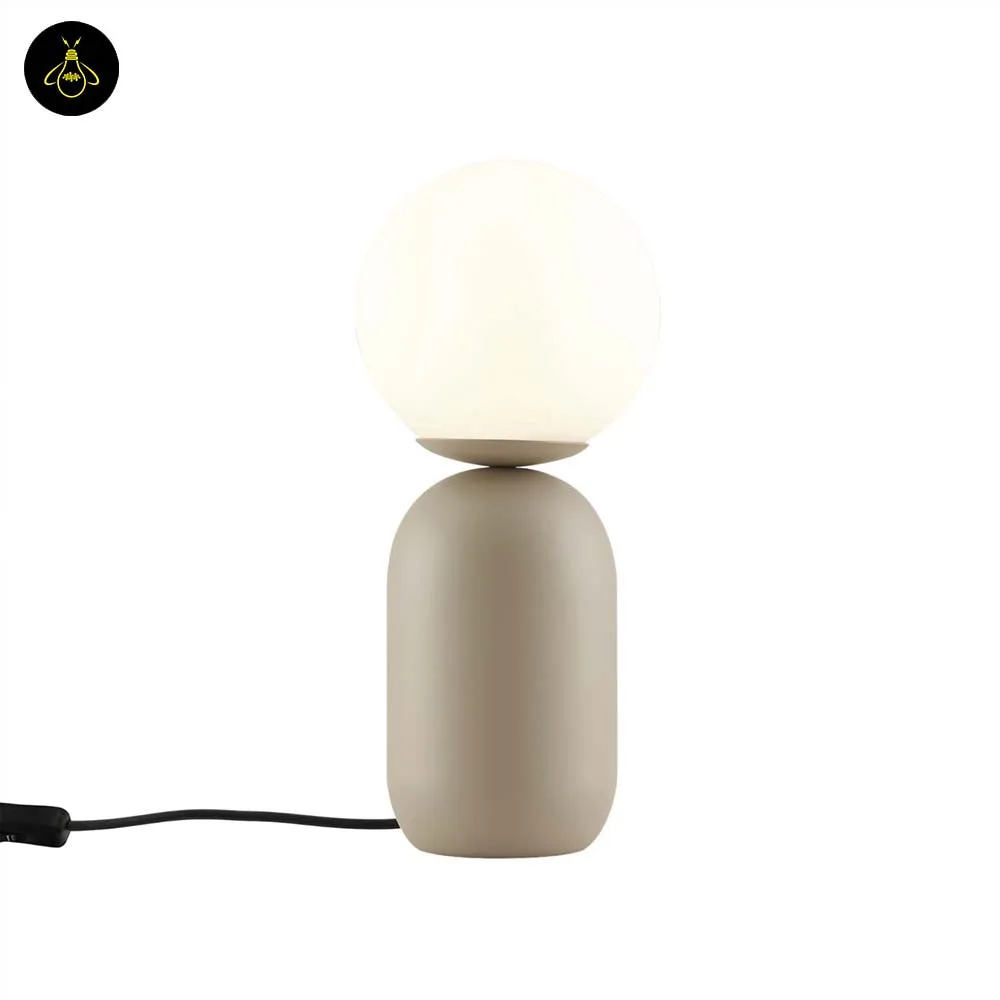Taupe Table Lamp with White Globe – 42 cm Warm Accent Lamp 7 Matte taupe table lamp with white globe and warm LED light