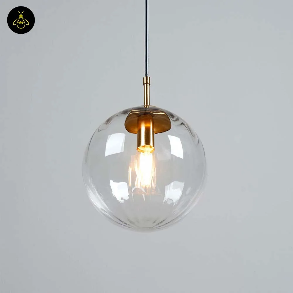 Ribbed Glass Ball Pendant Light – Smoked Finish 4 Smoked glass ceiling pendant with SS304 canopy – side view