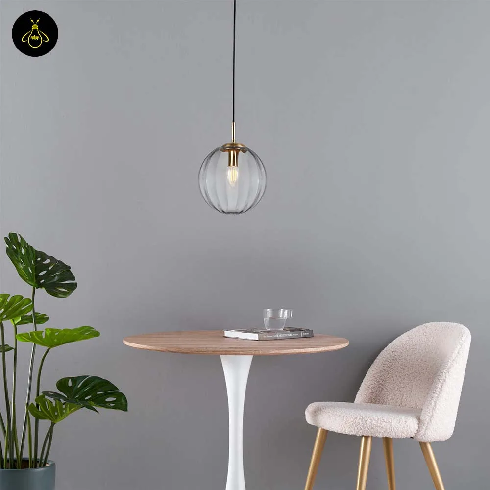Ribbed Glass Ball Pendant Light – Smoked Finish 8 Smoked glass pendant light for dining room – diffused evening light