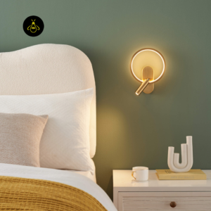 Circle wall light with reading spot above a study desk