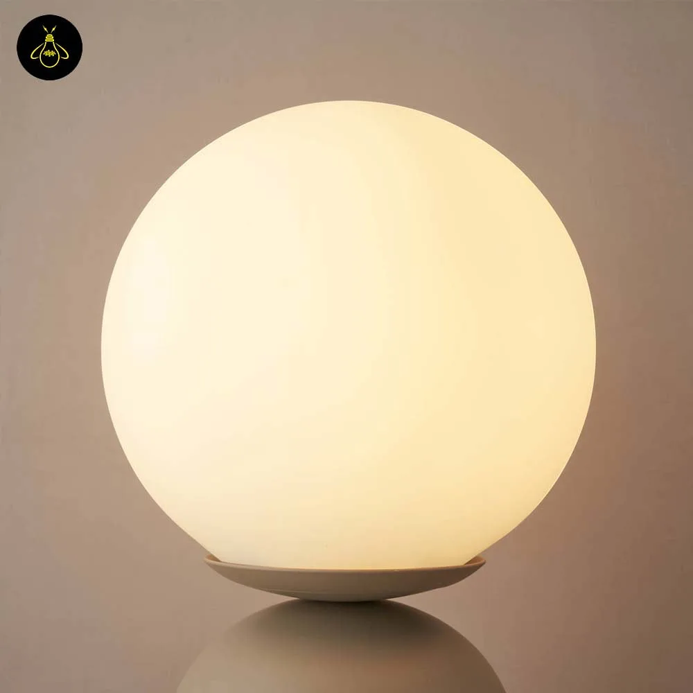 Taupe Table Lamp with White Globe – 42 cm Warm Accent Lamp 6 Compact taupe table lamp with white globe and capsule base design