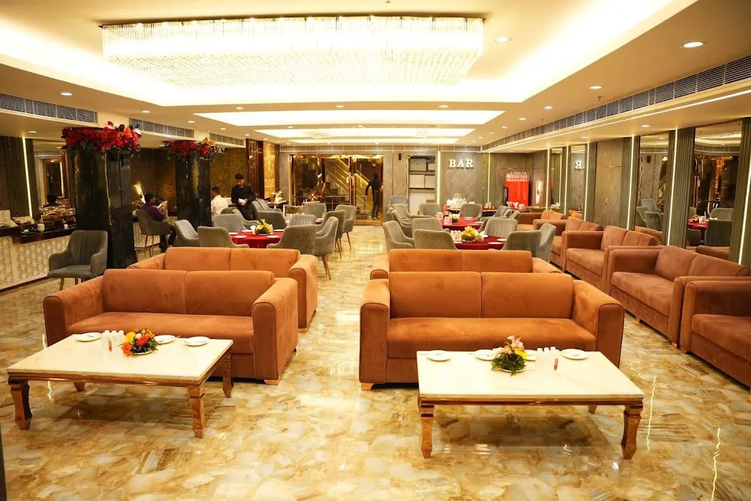 Tunight venue lighting showing the crystal chandelier integrated into a hospitality ceiling