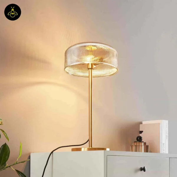 Vintage brass-finish and amber glass table lamp