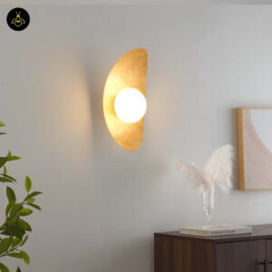 Gold Leaf Metal & Glass Wall Light – Oval Design | LED Wall Lighting for Living Room, Bedroom, Hallway | Jagmag Lights