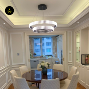 LED ring chandelier shown with warm white light tone