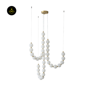 Sculptural white opal glass ball pearl chandelier for tall spaces