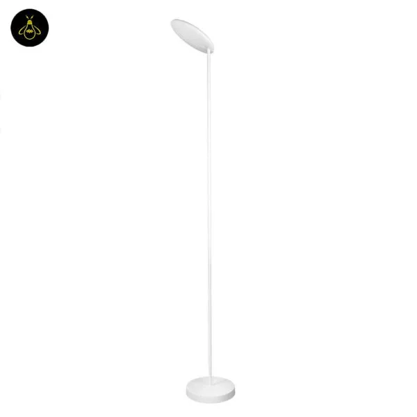 Minimal white LED floor lamp with adjustable head on a plain background