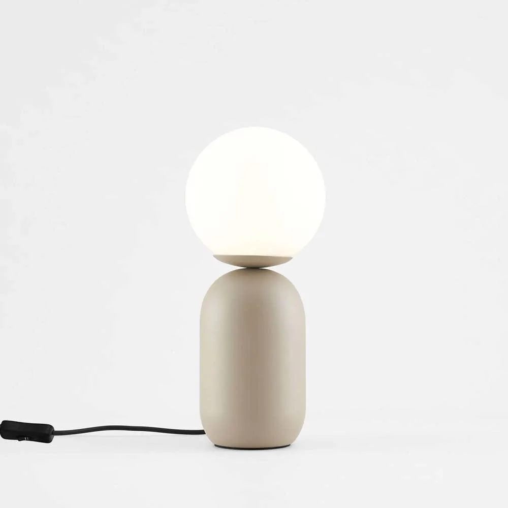 Taupe Table Lamp with White Globe – 42 cm Warm Accent Lamp 9 Taupe table lamp with white globe styled on a bedroom nightstand