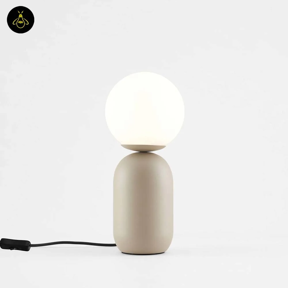 Taupe Table Lamp with White Globe – 42 cm Warm Accent Lamp 9 Taupe table lamp with white globe styled on a bedroom nightstand