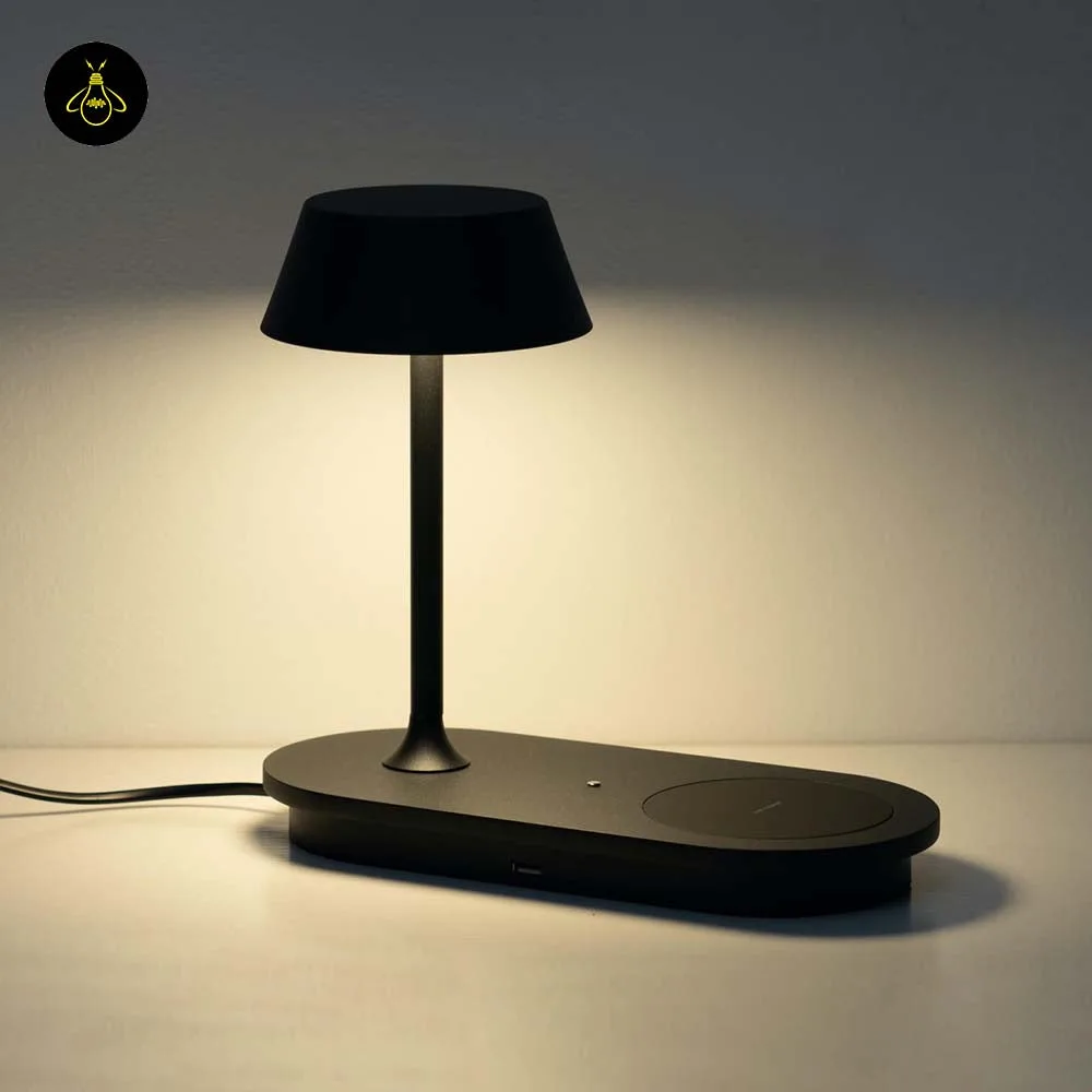 LED Table Lamp with Wireless Charging Pad – Matte Black 4 Warm-lit LED desk lamp with Qi wireless charging pad in matte black