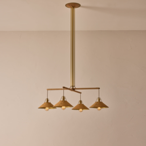 Oak & Leather Wooden Chandelier – Brass Poles & E27 Holder | Wooden Chandelier for Living & Dining | Jagmag Lights