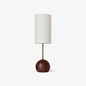 Wooden sphere table lamp with fabric shade - wooden