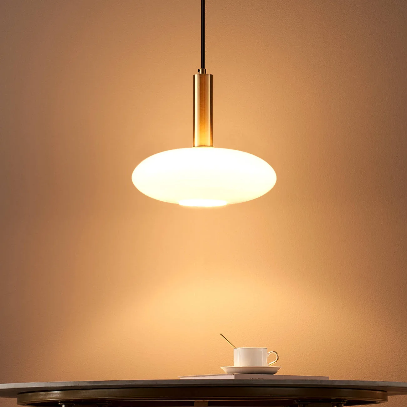 Opaline Glass Pendant Light – Round Brass-Finish Design 11 Modern round opaline glass pendant light design