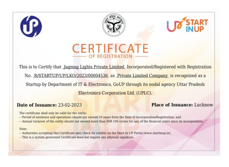 Startup UP certificate for Jagmag Lights
