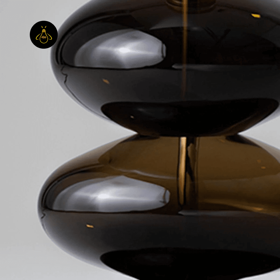 Glass Table Lamp – Amber Stacked-Pebble Base, 52 cm 4 Side angle of glass table lamp showing the stacked amber glass form