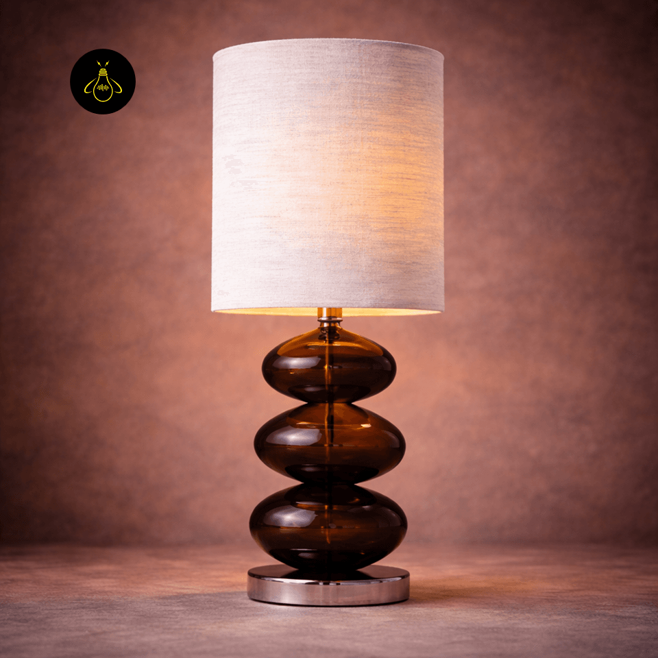 Glass Table Lamp – Amber Stacked-Pebble Base, 52 cm 3 Front view of amber glass table lamp with three stacked glass pebbles