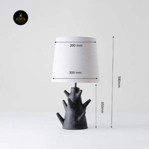 Rustic table lamp dimension image showing 590 millimetre height and 300 millimetre shade width