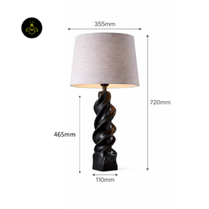 Lucian wooden table lamp dimensions showing 720 mm height and 355 mm shade width