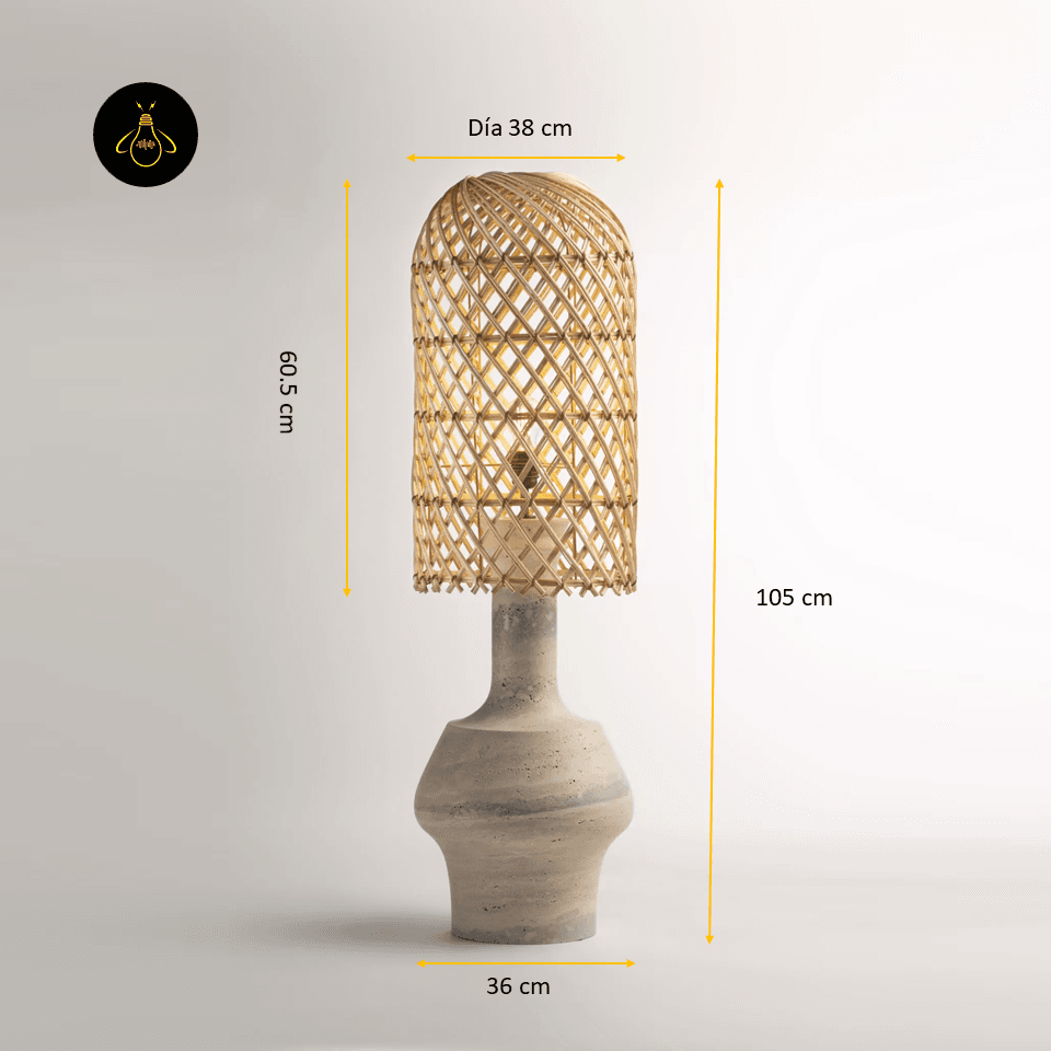Rattan Table Lamp – Woven Shade Milos 105 cm Travertine Base 4 Rattan table lamp dimensions: 105 cm overall height, 38 cm shade diameter, 36 cm travertine base