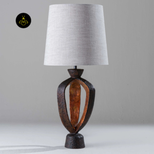 Mini Bianca small designer lamp front angle with linen shade