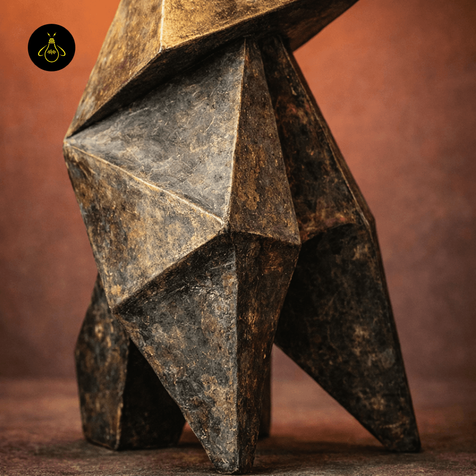 Geometric Table Lamp – Origami Folded Wood Base, 54 cm 5 Close-up of geometric table lamp lower origami-folded wood base