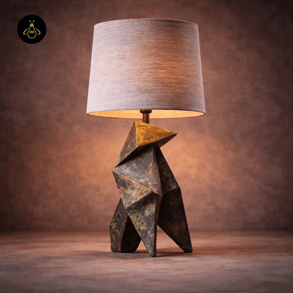 Geometric Table Lamp – Origami Folded Wood Base, 54 cm 6 Geometric origami table lamp hero view for bedside and console styling