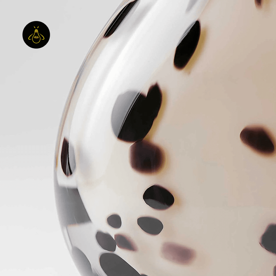 Glass Table Lamp – Handblown Spotted Ottie 50 cm Bedside Accent 4 Close-up of handblown spotted glass table lamp body with black and aubergine flecks