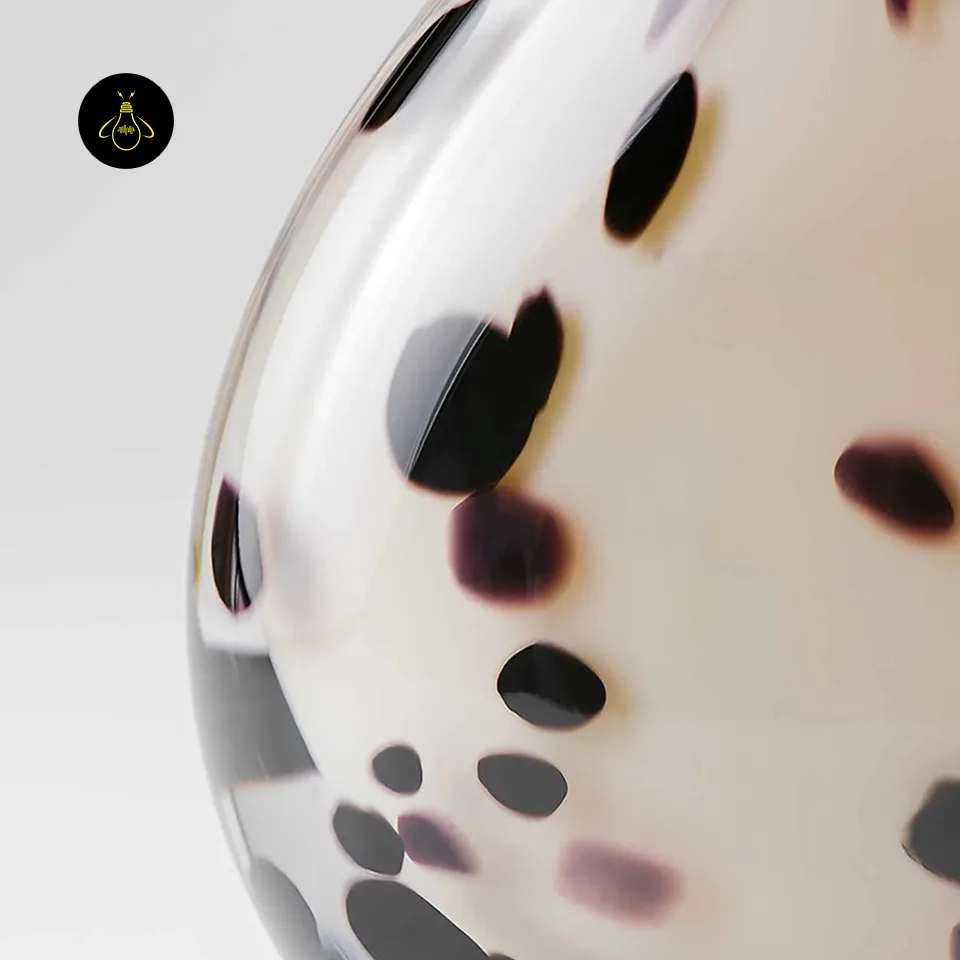 Glass Table Lamp – Handblown Spotted Ottie 50 cm Bedside Accent 4 Close-up of handblown spotted glass table lamp body with black and aubergine flecks
