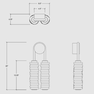 Designer wall light dimension image showing 20 inch height, 8.5 inch width, and 4.25 inch depth
