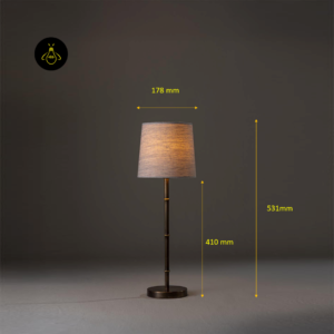 Mini table lamp dimension image showing 531 millimetre overall height and 178 millimetre shade width