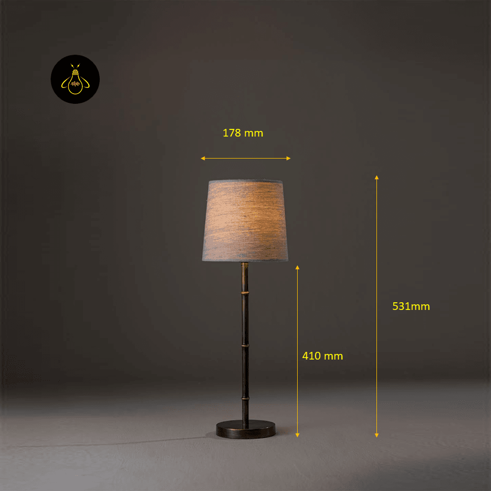 Mini Brass Table Lamp – Slim Bamboo-Stem Design, 53 cm 3 Mini brass table lamp dimensions showing 531 mm overall height and 178 mm shade width