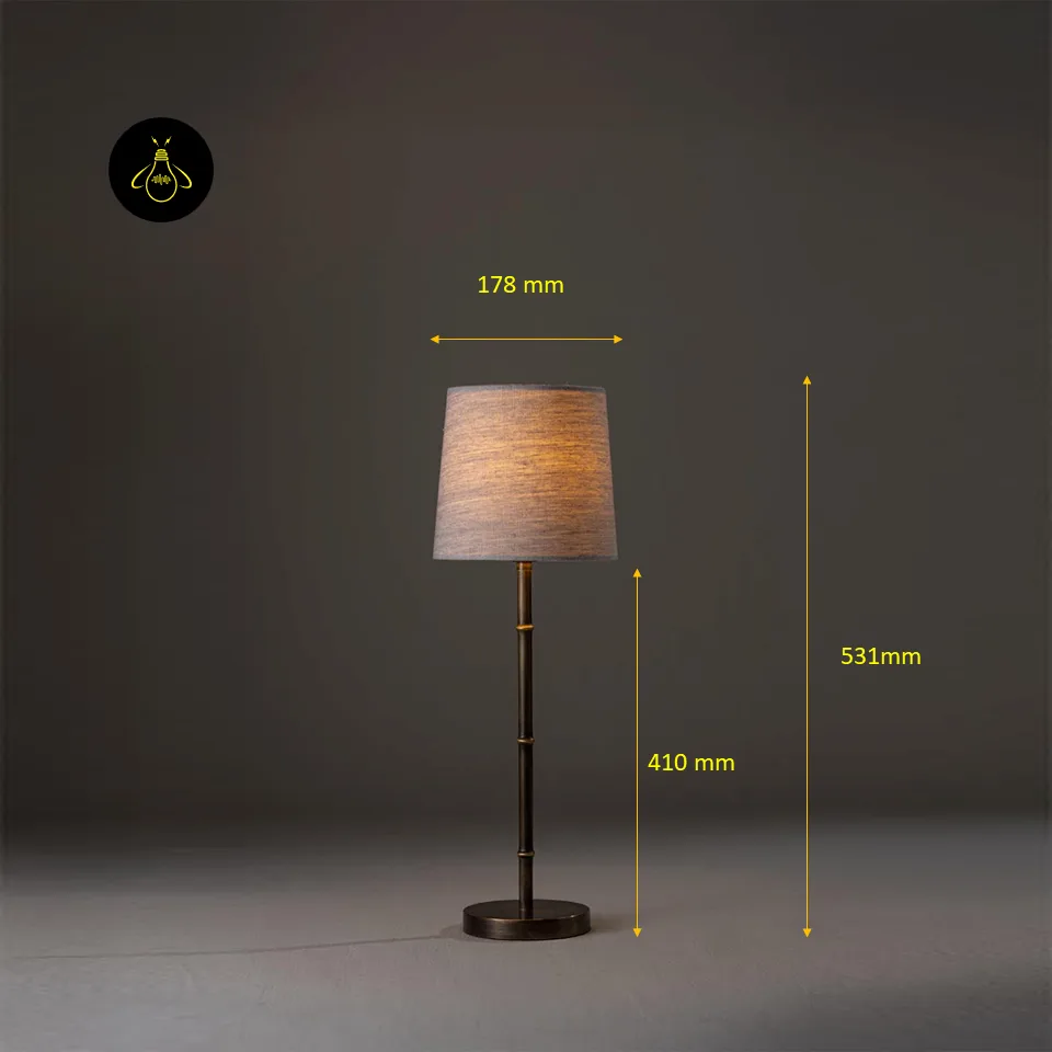 Mini Brass Table Lamp – Slim Bamboo-Stem Design, 53 cm 3 Mini brass table lamp dimensions showing 531 mm overall height and 178 mm shade width