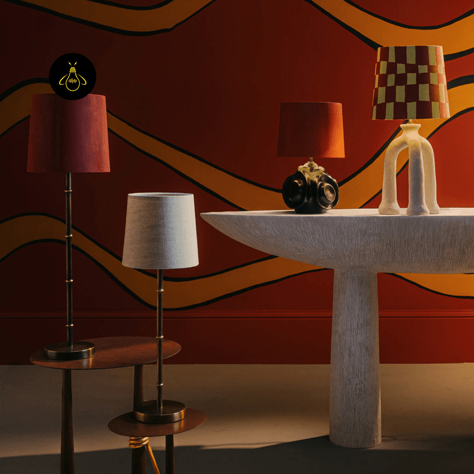 Mini Brass Table Lamp – Slim Bamboo-Stem Design, 53 cm 4 Slim brass bedside table lamp styled on a small side table in a warm-toned room