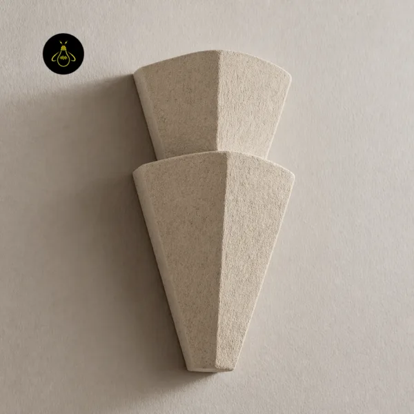 Front view of the ivory tiered torch decorative wall light, unlit, showing its textured matte finish