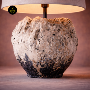 Close-up of designer table lamp base with handcrafted textured finish