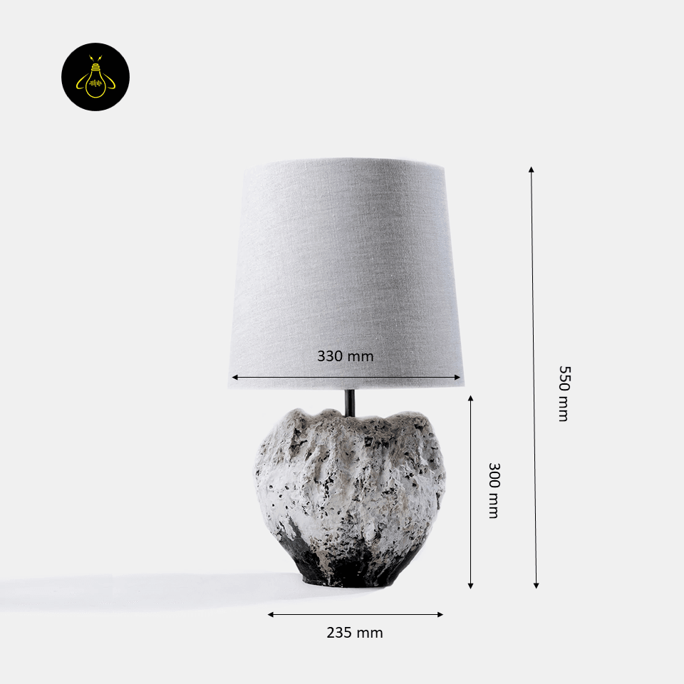 Wabi Sabi Table Lamp – Vela Sculptural Textured 55 cm 4 Wabi sabi table lamp dimensions: 55 cm overall height, 30 cm base, 33 cm shade width