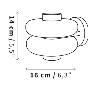 Modern wall light dimension image showing 16 centimetre width and 14 centimetre height