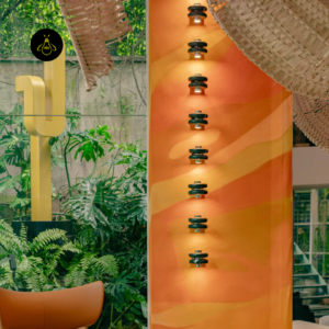 Modern wall light beauty view showing the balance of green alabaster and polished metal