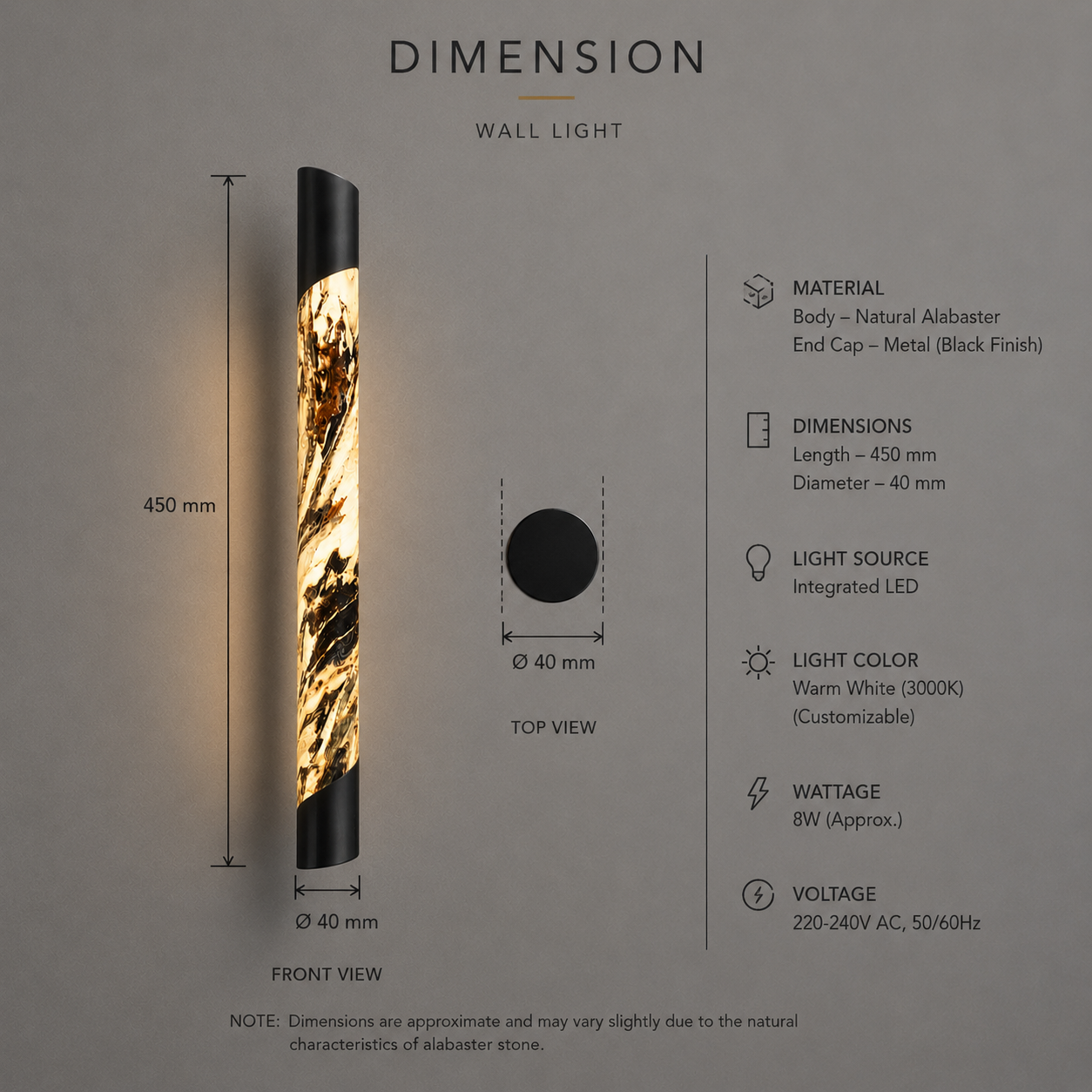 Black Alabaster Double Tube Wall Light 550 mm | Jagmag Lights 8 Black Alabaster Double Tube Wall Light 550 mm | Jagmag Lights - Image 8