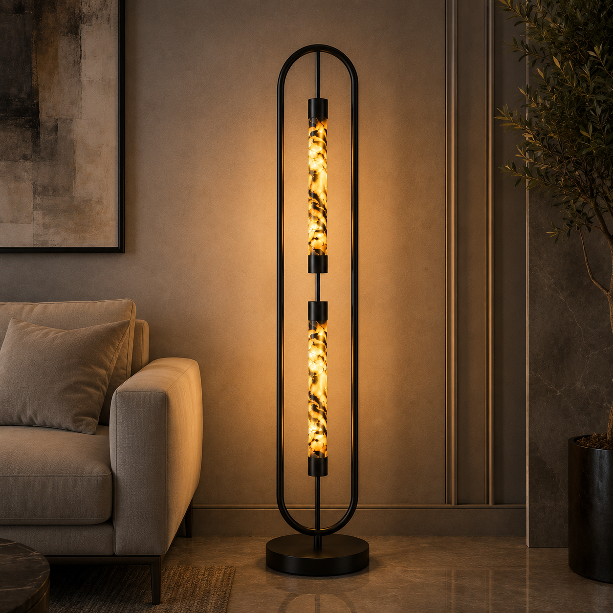 Alabaster Oval Frame Floor Lamp – 2-Light Natural Stone Tower | Jagmag Lights