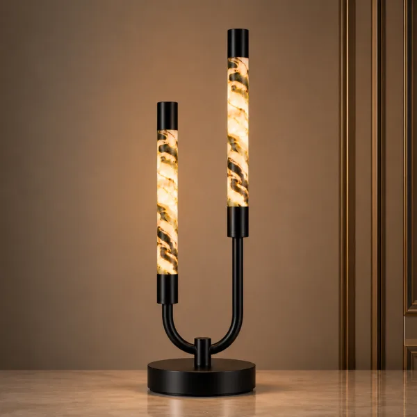 Alabaster Twist Double Table Lamp warm amber glow – Jagmag Lights