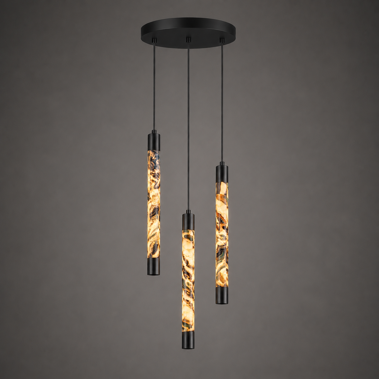 Alabaster Twist Pendant 3-Light Cluster – warm amber glow in living room setting