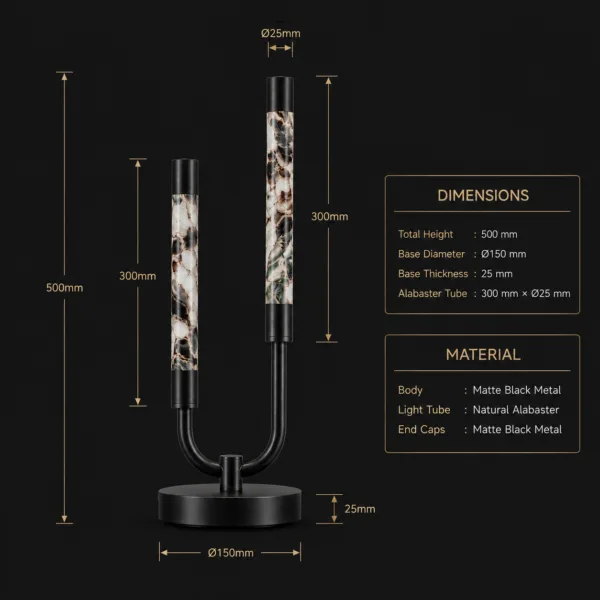 Alabaster Twist Double Table Lamp dimensions – 500mm height 150mm base