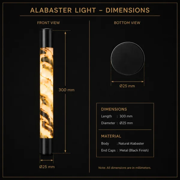 Alabaster tube dimensions 300mm length 25mm diameter natural alabaster