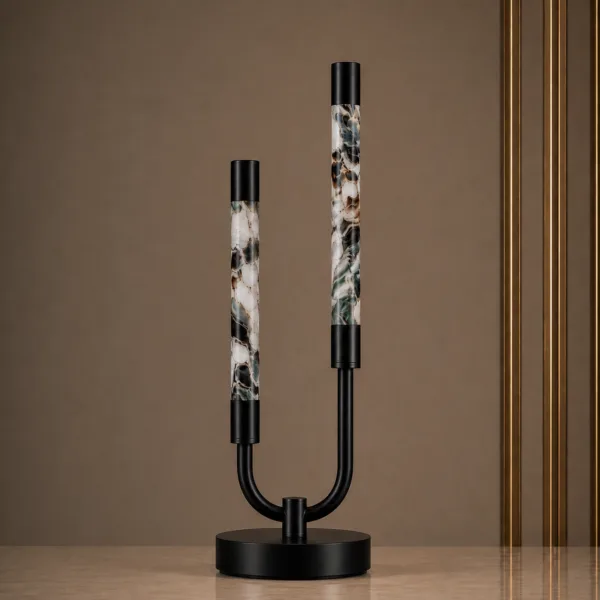 Alabaster Twist Double Table Lamp natural stone daylight – Jagmag Lights