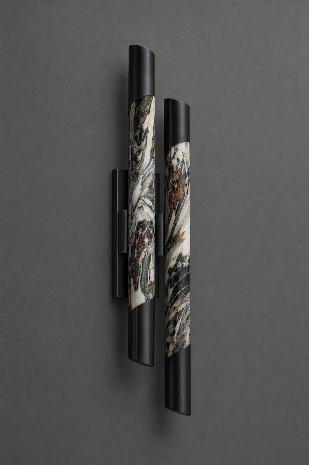 Black Alabaster Double Tube Wall Light 550 mm | Jagmag Lights 2 Double tube wall sconce with natural alabaster body and black metal end caps, unlit – Jagmag Lights