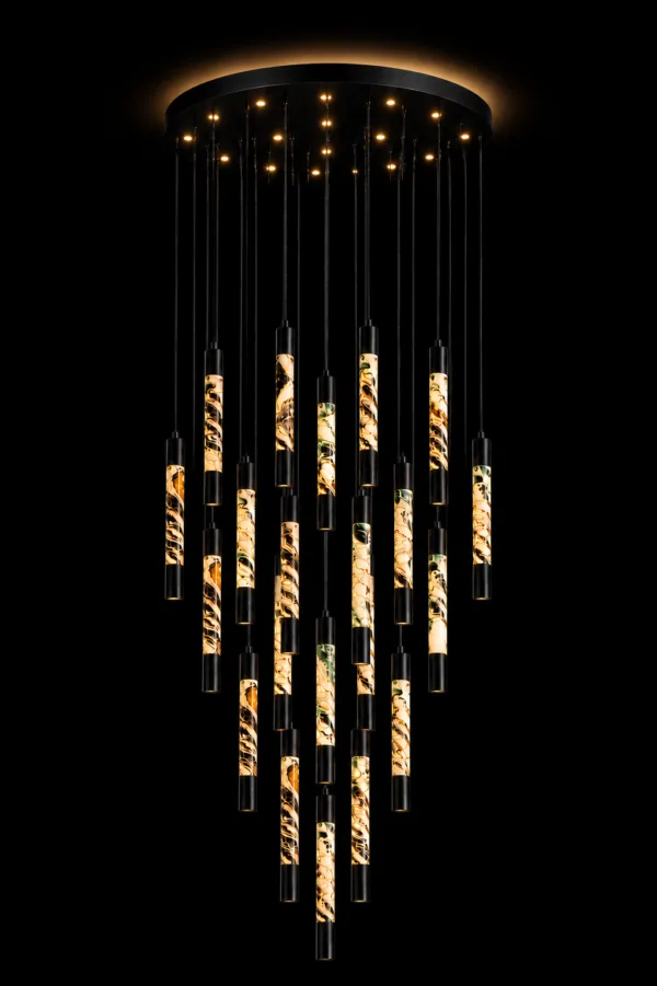 Round Alabaster Cascade Chandelier JML-404 – high contrast lit shot