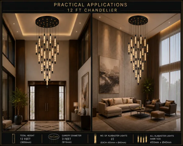 Alabaster cascade chandelier JML-404 in foyer and living room