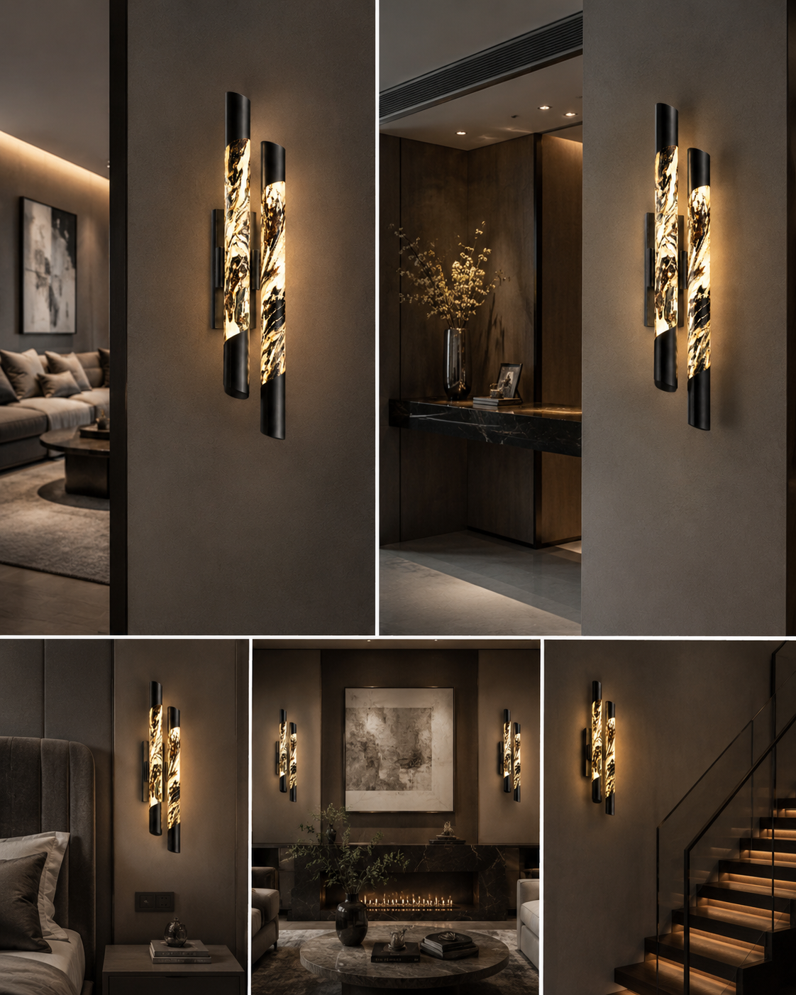 Black Alabaster Double Tube Wall Light 550 mm | Jagmag Lights 6 Black Alabaster Double Tube Wall Light 550 mm | Jagmag Lights - Image 6
