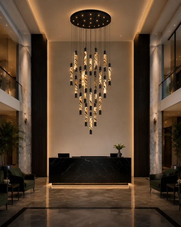 Alabaster cascade chandelier JML-404 in hotel lobby